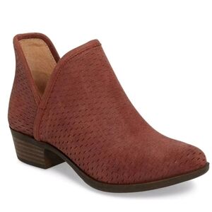 Lucky Brand Bashina Perforated Maroon Suede Ankle Booties Womens Size 9.5